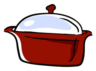 Poster - Red saucepan, illustration, vector on white background.