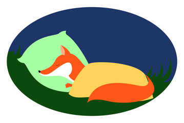 Wall Mural - Red fox sleeping, illustration, vector on white background.