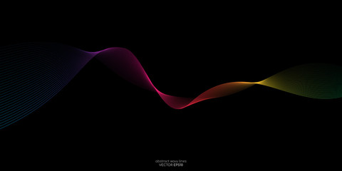 Wall Mural - Abstract vector colorful rainbow colors wave lines flowing isolated on black background for design elements in concept technology, music, science, A.I.