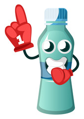 Wall Mural - Bottle is wearing cheering glove, illustration, vector on white background.