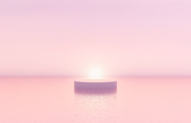 Aufkleber - Natural beauty podium backdrop with cylinder box for cosmetic product display. Abstract 3d scene composition background. seascape background.