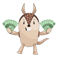 Sticker - Armadillo holding money, illustration, vector on white background.