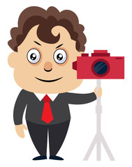 Sticker - Man with camera, illustration, vector on white background.