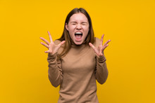 Young Woman Over Colorful Background Unhappy And Frustrated With Something