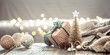 © puhimec - Christmas tree decorations over Christmas lights bokeh in home on wooden table with sweater on a background and decorations. Holiday decoration