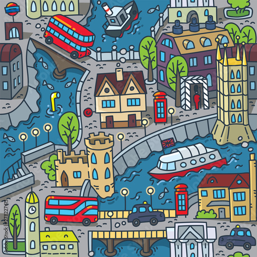 Dekoracja na wymiar  londyn-wzor-miasta-drogi-domy-rzeka