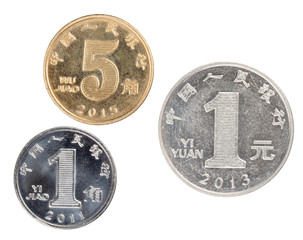 Most commonly used Chinese Coins isolated on a white background