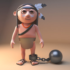 Wall Mural - Naughty native American Indian is wearing a ball and chain, 3d illustration