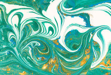 Liquid Uneven Green Marbling Pattern With Golden Glitter And Glare Of Light