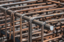 Steel Rebar For Reinforcement Concrete For Pouring The Concrete Base Of The Building.  Basis For Concrete Construction.