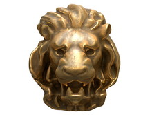 3D Render Of Brass Lion Head Isolated On White Background