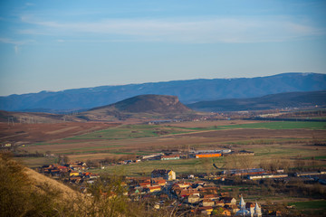 Springtime landscape at sunset