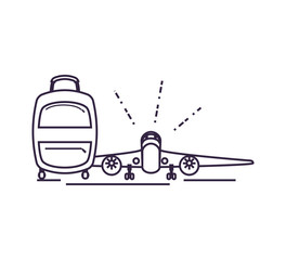 Poster - travel suitcase equipment with airplane flying