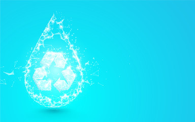 Water drop with recycle symbol from lines, triangles and particle style design. Illustration vector