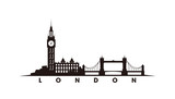 Fototapeta Londyn - London skyline and landmarks silhouette vector