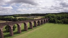 Backwards Dolly Shot Alongside Crimple Valley Viaduct In North Yorkshire On A Summer’s Day