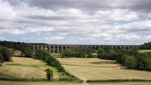 Rising Pedestal Shot Of Crimple Valley Viaduct In North Yorkshire On A Cloudy Summer’s Day
