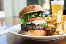 Bleu Cheese Burger With Bacon, Lettuce, And Tomato