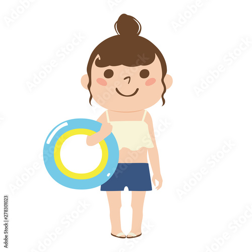 女の子のイラスト 浮き輪を持った水着姿の女の子 Stock ベクター Adobe Stock