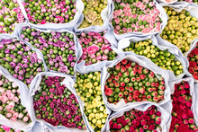 Bouquets Of Colorful Flowers On The Market
