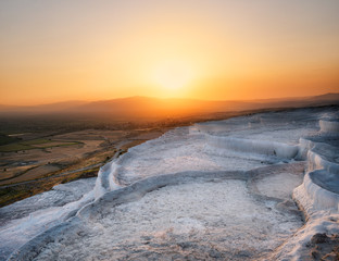 Wall Mural - pamukkale travertine terraces at sunset