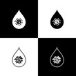 Set Dirty water drop icon isolated on black and white background. Bacteria and germs, microorganism disease, cell cancer, microbe, virus, fungi. Vector Illustration