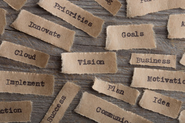 Vision word on a piece of paper close up, business creative motivation concept