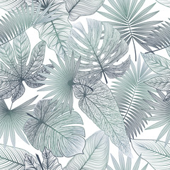 Wall Mural - Seamless pattern with tropical leaf palm . Vector illustration.