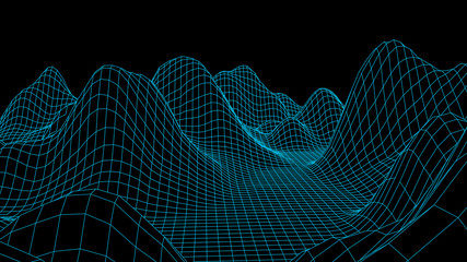Wireframe landscape wire. Wireframe terrain polygon landscape design. 3d landscape