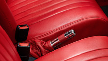 Close Up Of Interior Of Red Classic Vintage Car