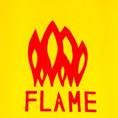 the writing flame with flames/the flame writing with red flames is highlighted by the yellow background