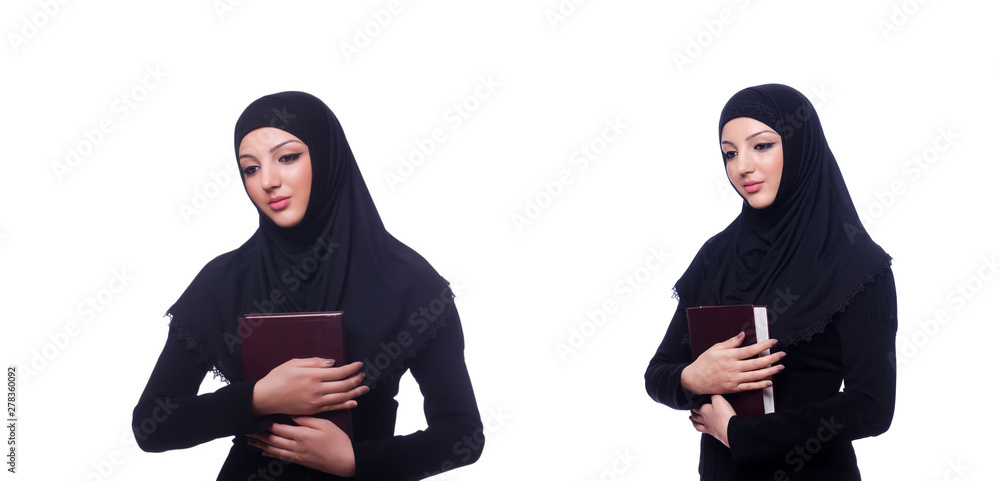 Muslim young woman wearing hijab on white Stock Photo | Adobe Stock