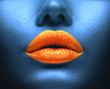 © Subbotina Anna - Creative colorful makeup. Bodyart, lipgloss on sexy lips, girl's mouth. Orange lips on blue skin
