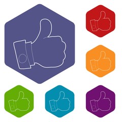 Sticker - Thumbs up icons vector colorful hexahedron set collection isolated on white