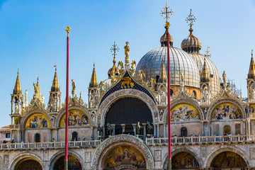 Elements of architecture of houses on the streets of the canals of the city of Venice in Italy. 