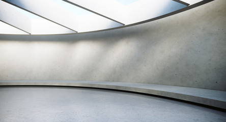 Wall Mural - Contemporary and futuristic empty interior with natural light on concret wall and reflections on the floor. Concept of interior design and architecture. 3d rendering.