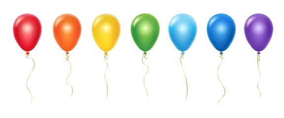 realistic rainbow balloons vector set. balloons with ribbons isolated on white background. balloon r
