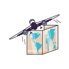 Sticker - paper map travel guide with airplane