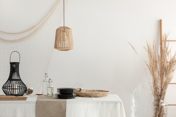 Wall Mural - white dining room interior with beige decorations