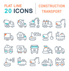 Wall Mural - Set Vector Line Icons of Construction Transport