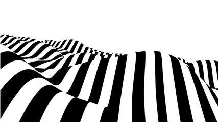 Optical illusion wave. Abstract 3d black and white illusions. Horizontal lines stripes pattern or background with wavy distortion effect. Vector illustration.