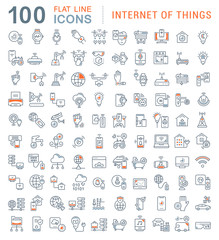 Wall Mural - set vector line icons of internet of things