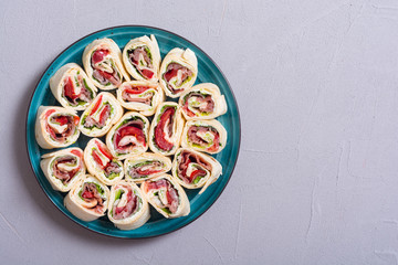 Canvas Print - Sliced sandwich tortilla with vegetables and ham