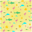 Yellow Summer Fun Background Sharks Flamingos Turtles