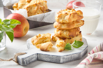 Wall Mural - Homemade apple cookies with milk and mint, soft and tender biscuits. Summer dessert, autumn food, breakfast for children, sweet lunch