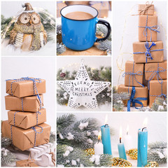  Christmas, New Year  collage with vintage decorations