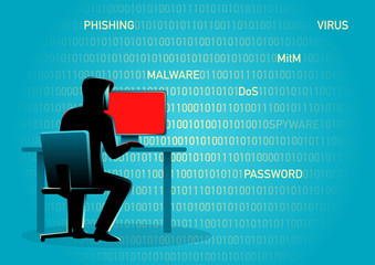 hacker behind desktop computer