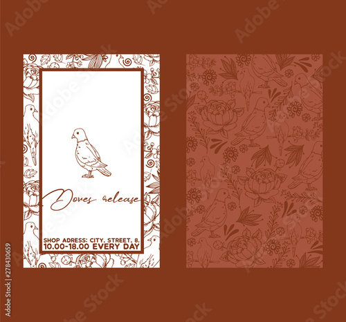 Dove sketch for wedding ceremony celebration party invitation vector template...