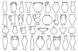 © ssstocker - Outline vases and amphora collection, vector linear. Vase pottery, ancient pot greek illustration