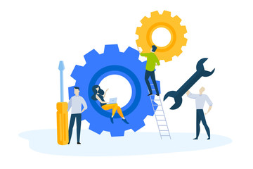 Wall Mural - flat design concept of service and maintenance. vector illustration for website banner, marketing ma